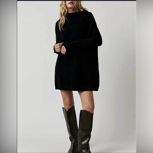 NEW Free People Ribbed Black Ottoman Slouchy Sweater Dress/Tunic NWT